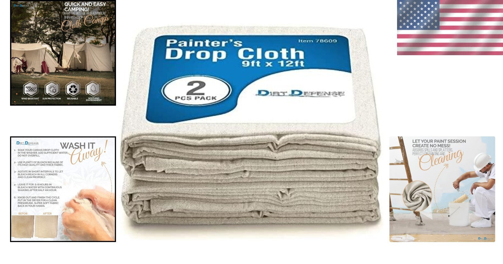 Eco-Friendly Canvas Tarps 9x12 - Pack of 2 for Painting & Furniture Protection