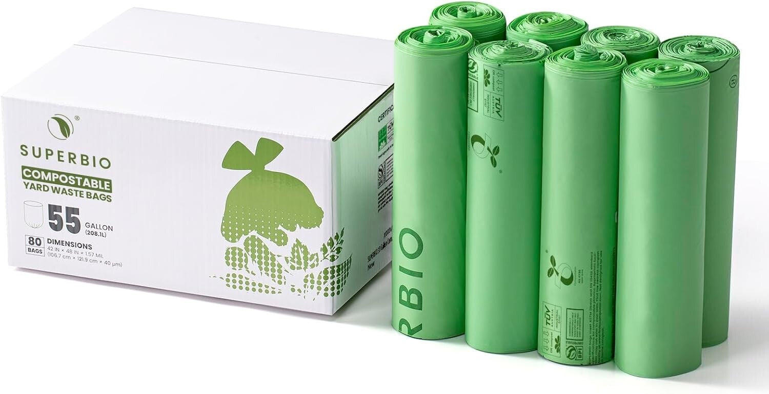 Durable 55 Gallon Biodegradable Lawn Waste Bags - 1.57 Mil Thickness, 80 Count