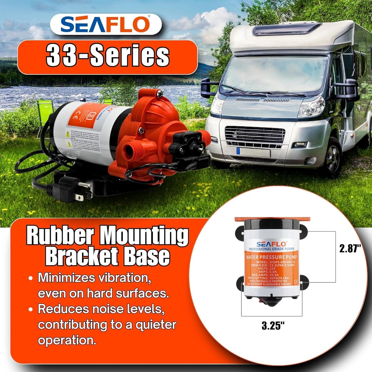 33-Series Self-Priming Water Pressure Pump - 115V AC, 3.3 GPM for RV & Marine