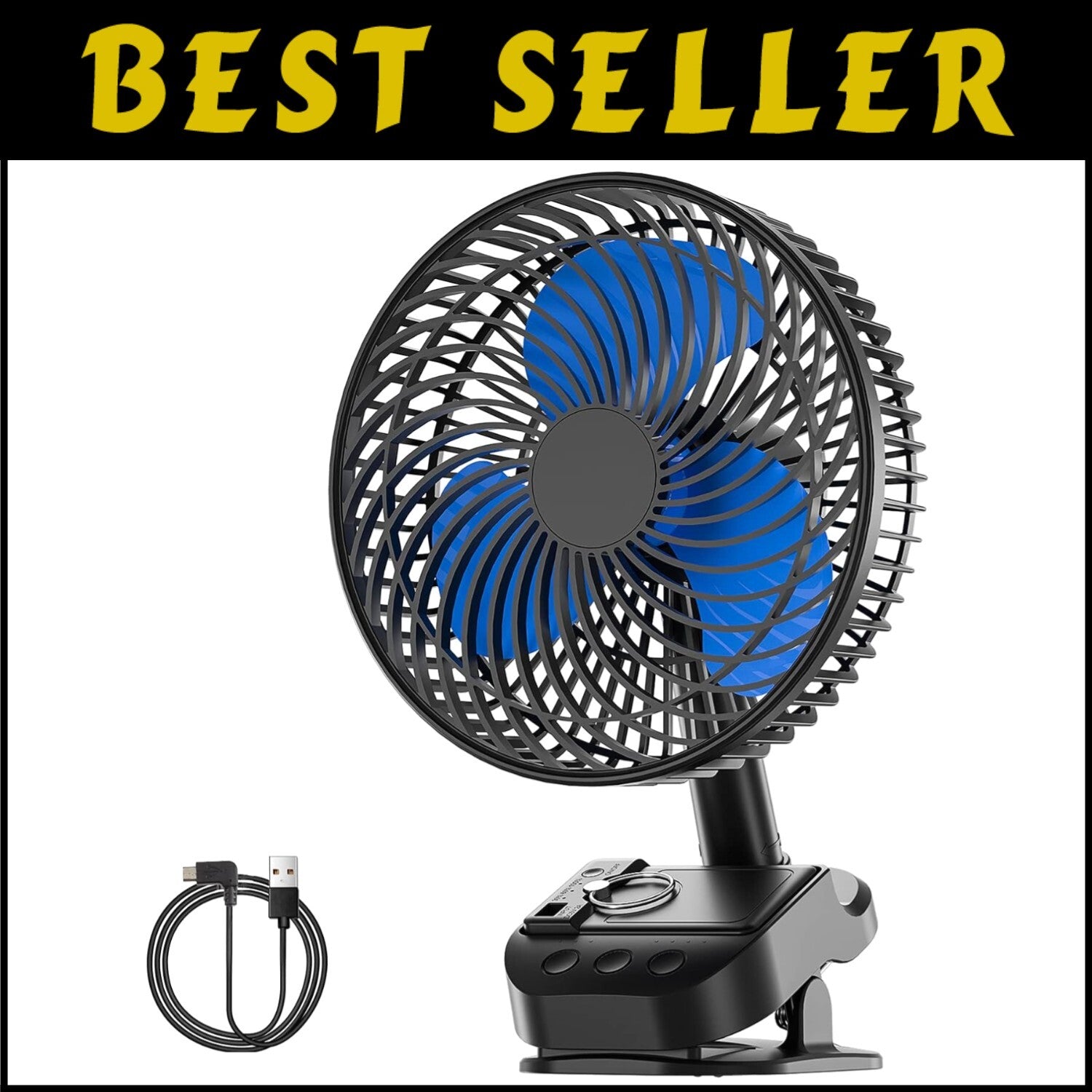 4-in-1 USB Rechargeable Fan - 8-Inch Clip, 10000mAh, 5 Speeds, 45°/90° Rotation