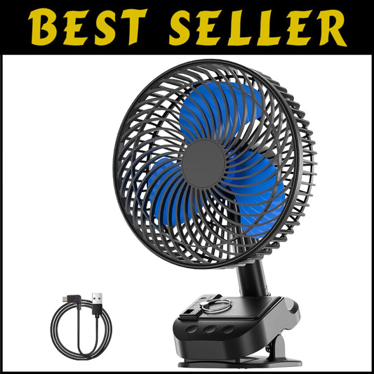 4-in-1 USB Rechargeable Fan - 8-Inch Clip, 10000mAh, 5 Speeds, 45°/90° Rotation