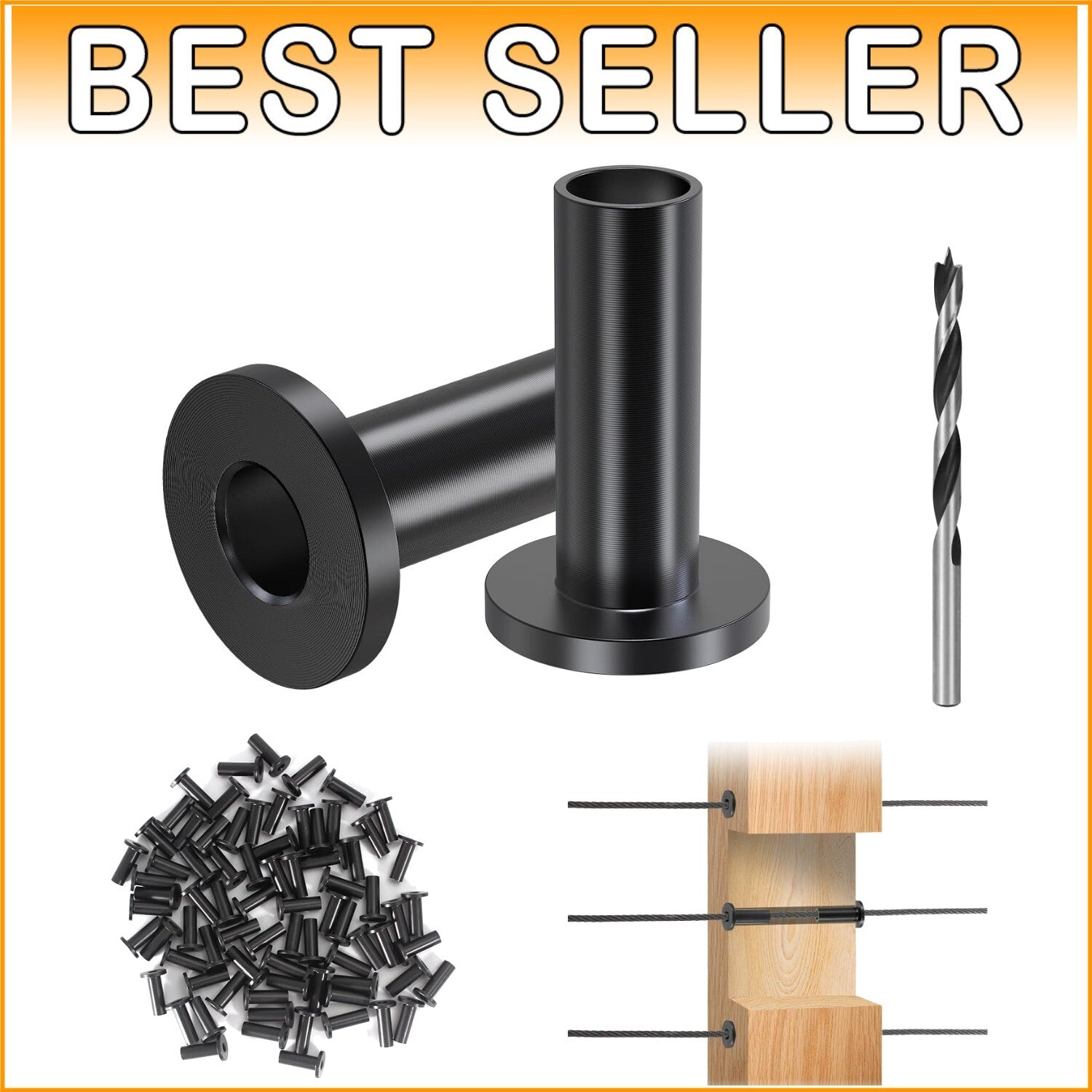 Elegant Black Stainless Steel Sleeves - 100 Pack for Wood Post Railing Hardware