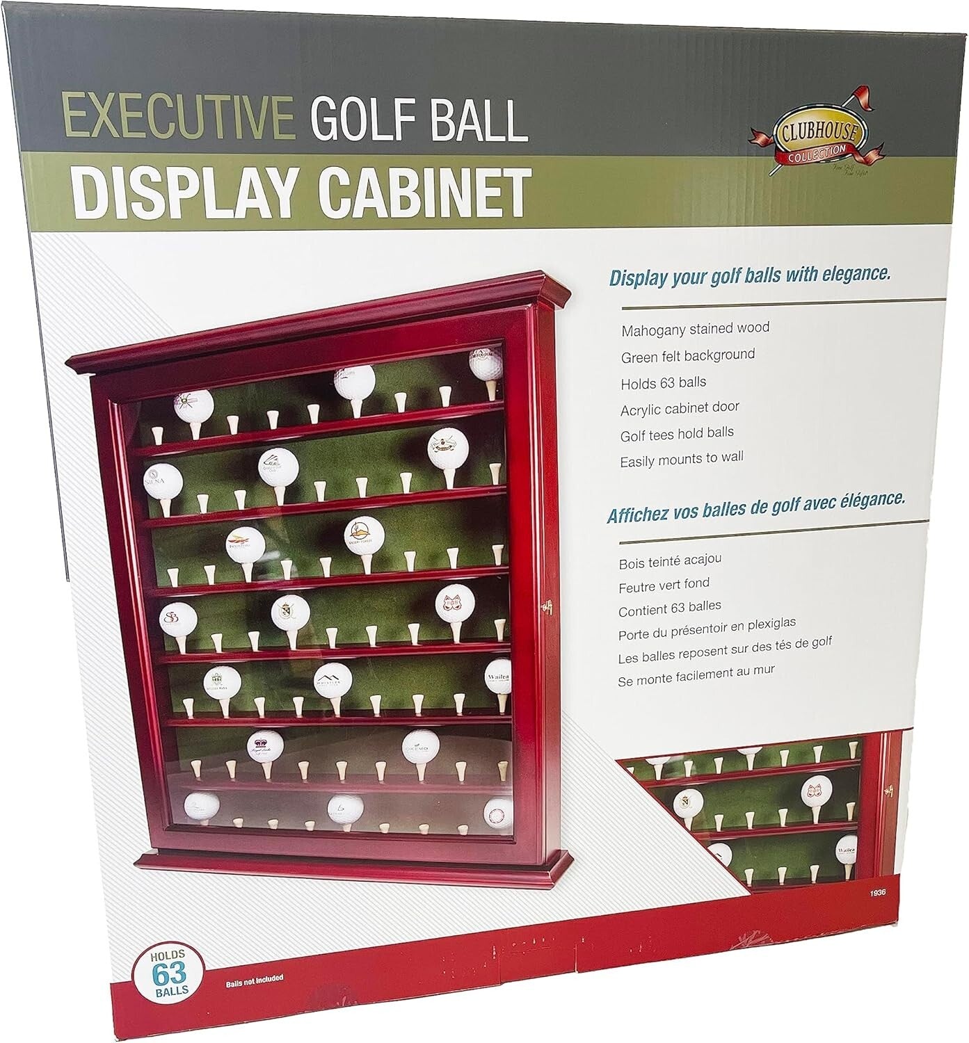 Elegant Mahogany Ball Cabinet with Acrylic Door - Wall Mount for 63 Golf Balls