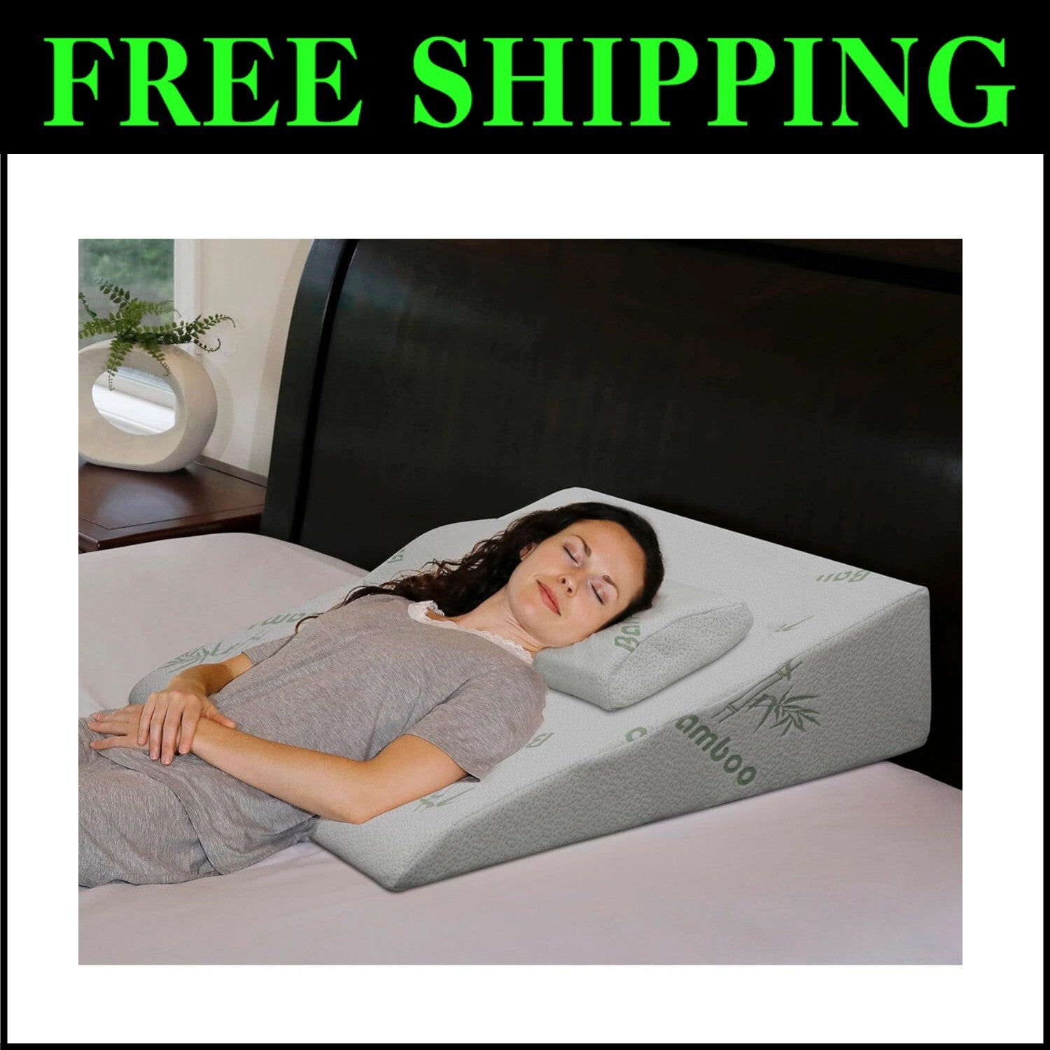Extra-Large Cooling Wedge Pillow with Bamboo Cover, Ideal for Rest and Recovery