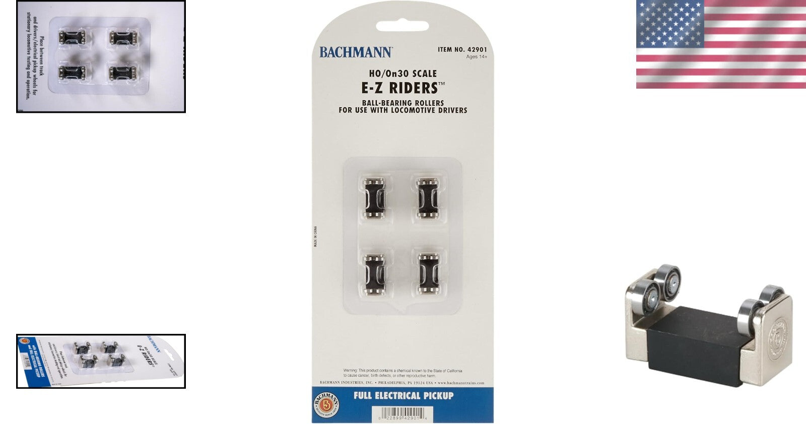 4-Pack HO/On30 E-Z Riders with Ball Bearing Rollers for Test Running Locomotives