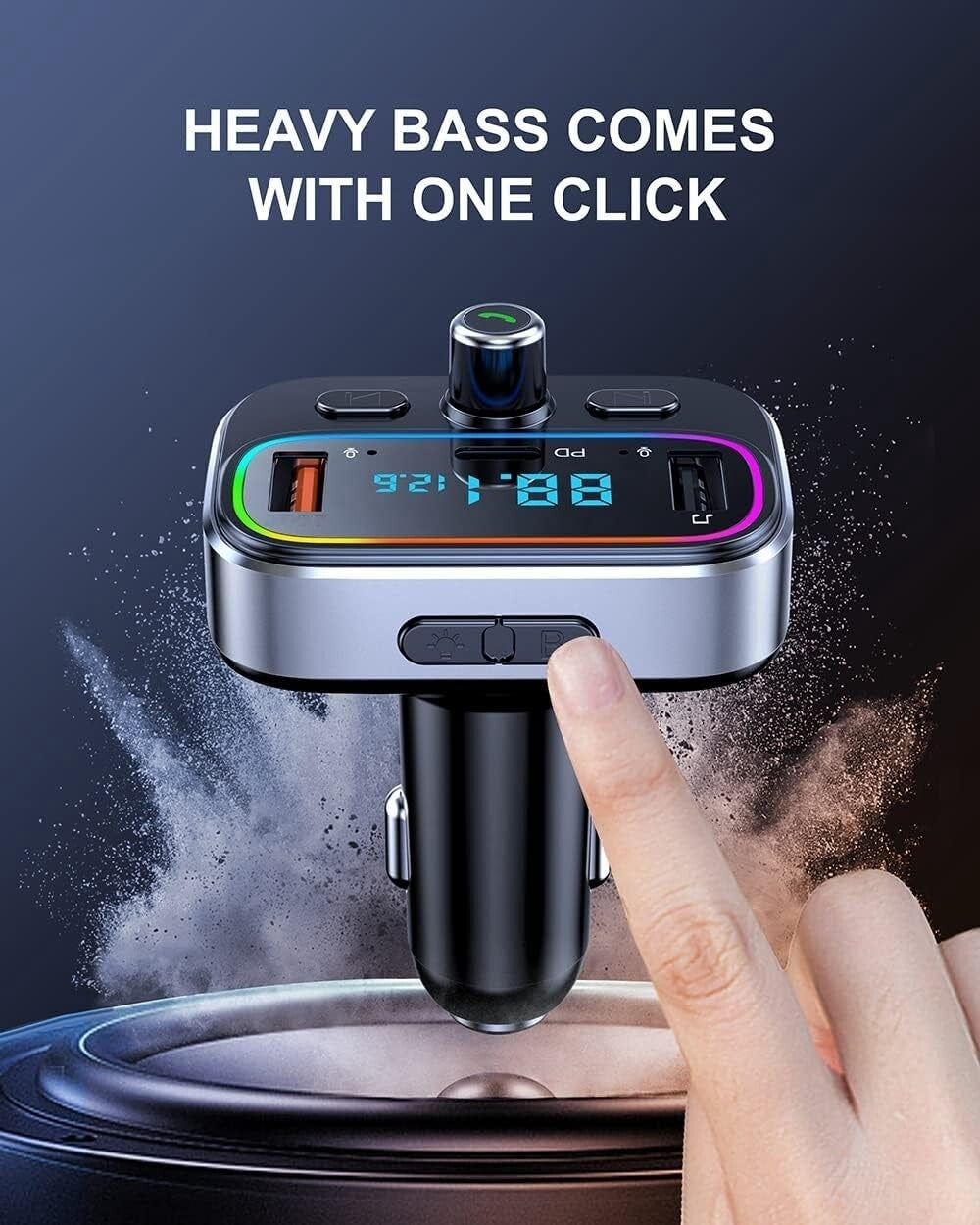 Bluetooth FM Transmitter with Dual Mics & Fast Charging - Hands-Free Car Kit