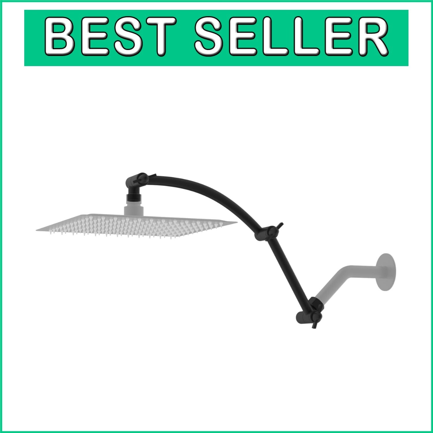 Durable Matte Black 16'' Shower Head Arm - Height Adjustable Brass & Steel Combo