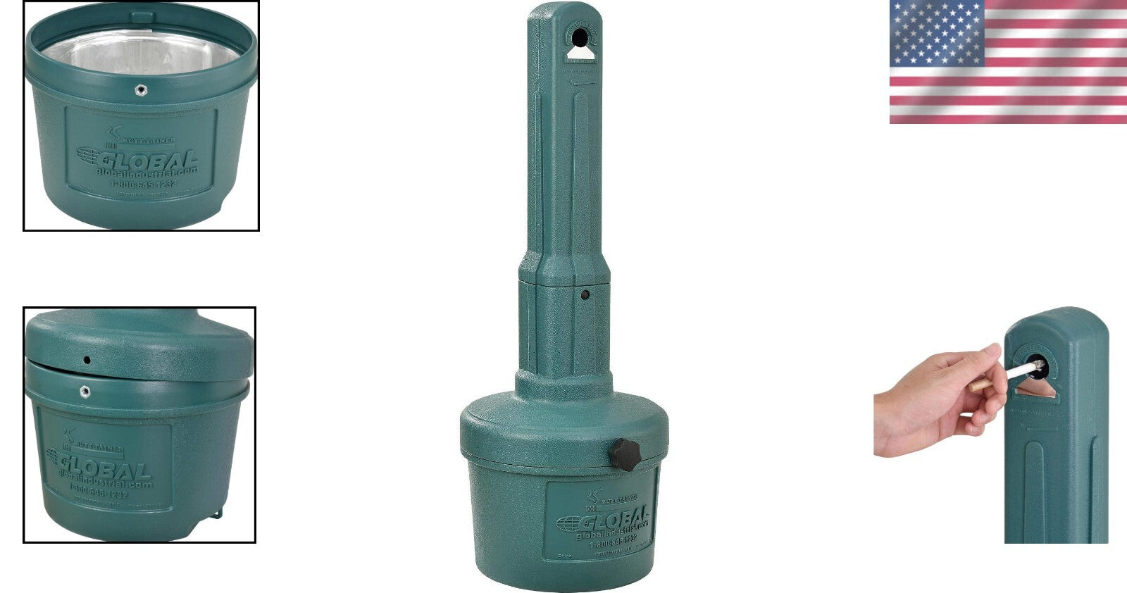 Sleek Green 11" Diameter Outdoor Cigarette Receptacle with Restrictive Opening