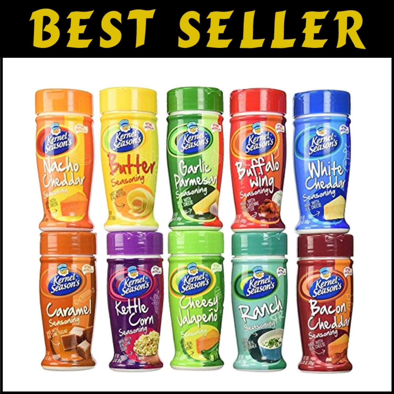 Popcorn Seasoning Large Sampler Pack - 10 Unique 2.7oz Flavors for Every Palate
