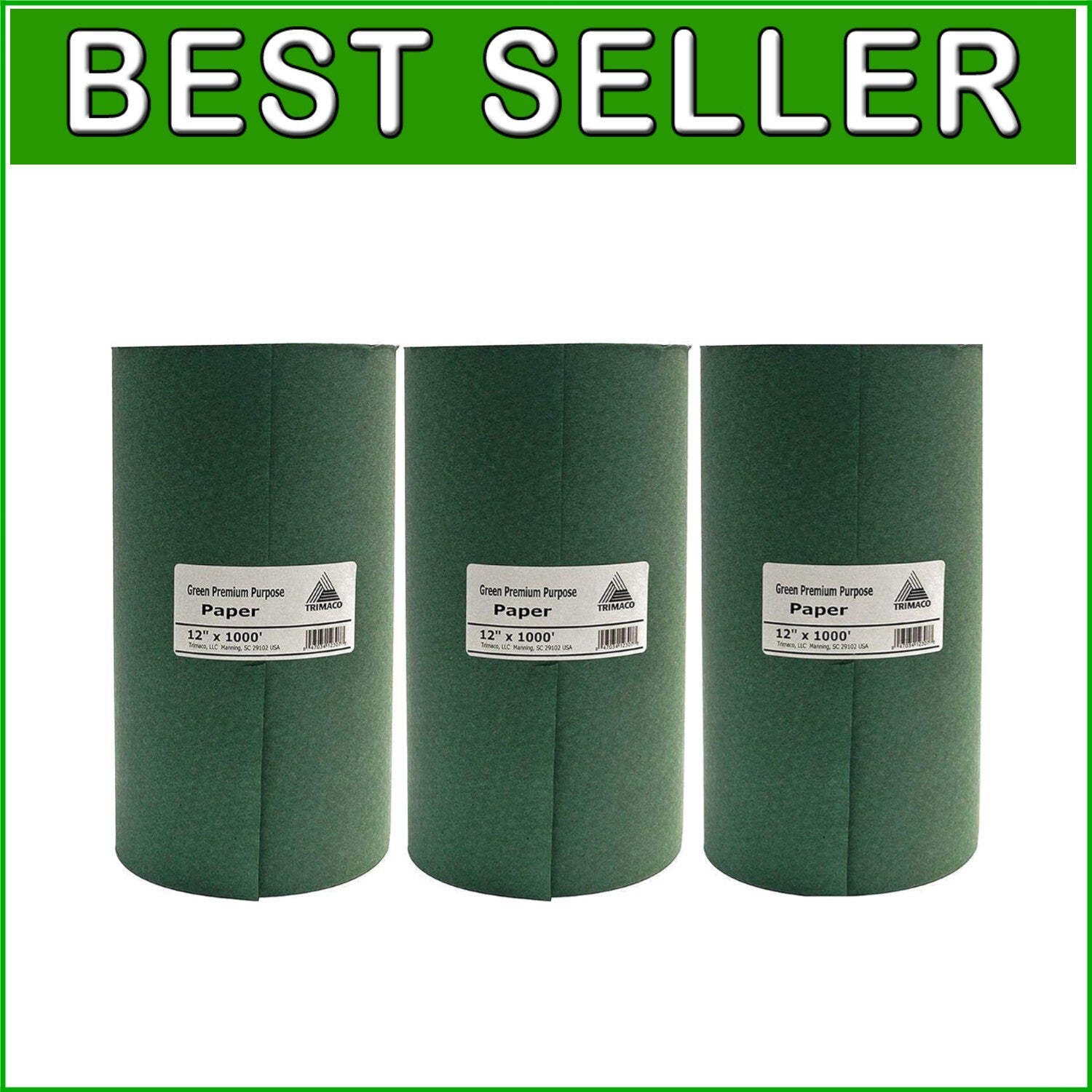 Green Premium Masking Paper - 12" x 1000' | Pack of 3 Rolls for Clean Painting
