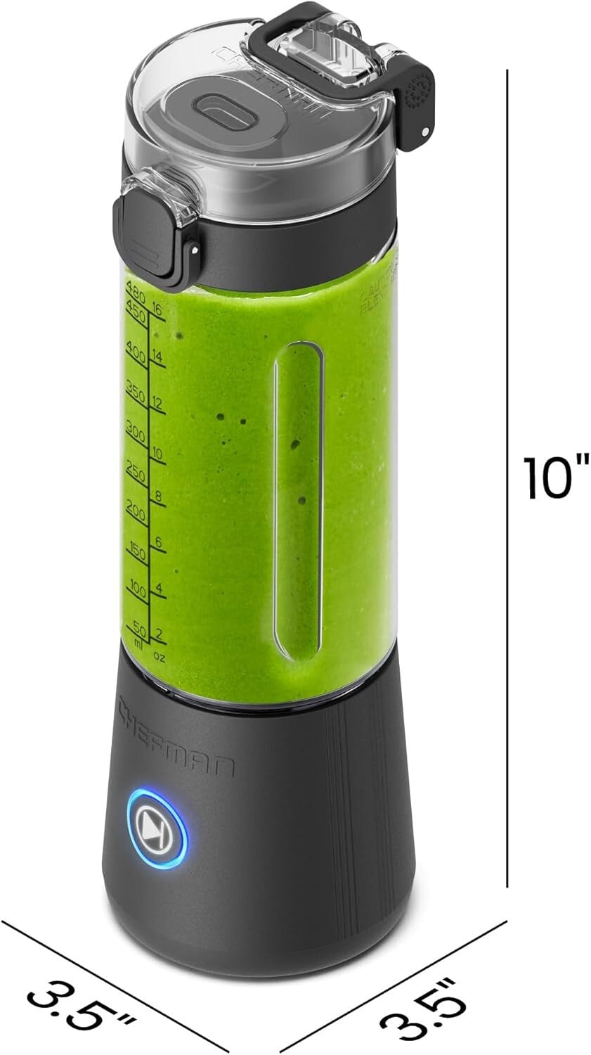 Cordless Portable Blender - USB Rechargeable, 16 oz BPA-Free with LED Indicator