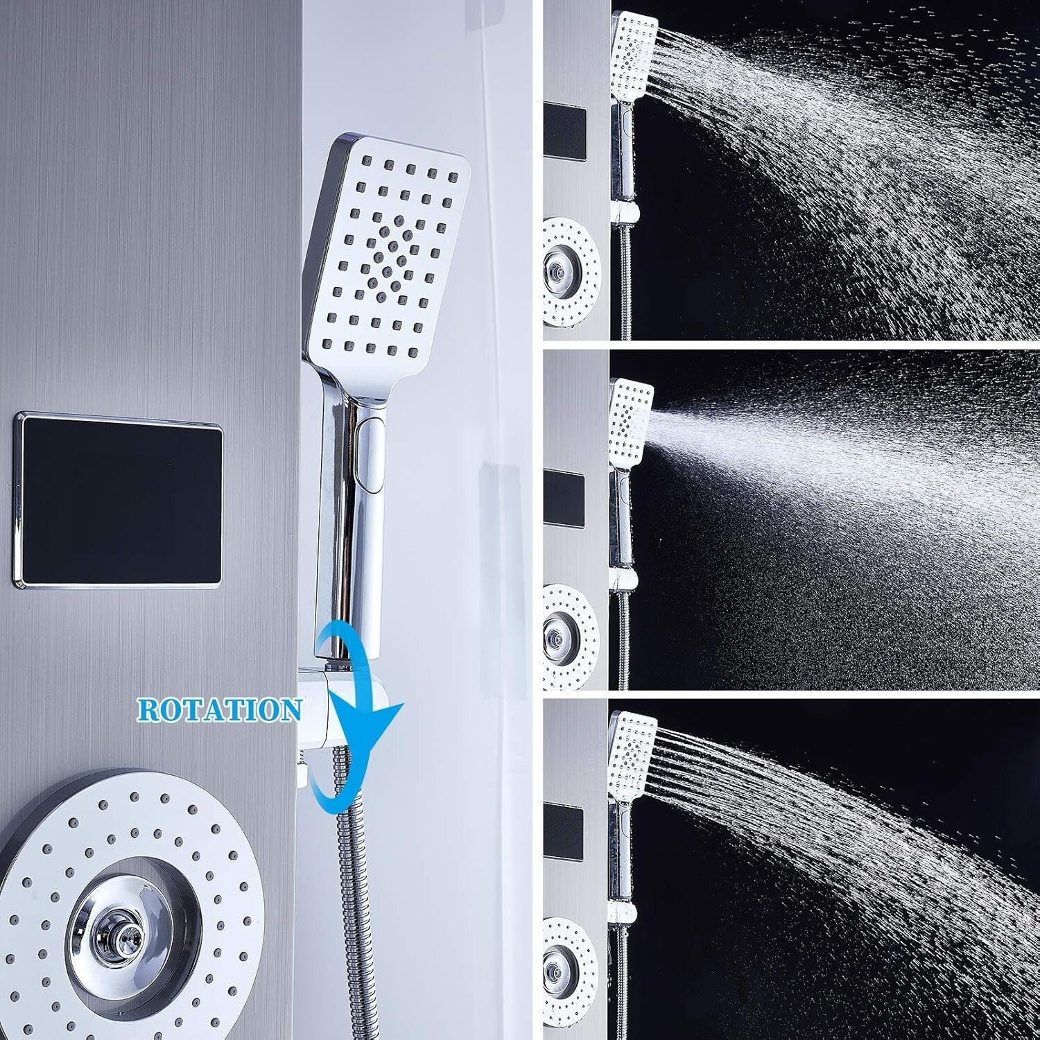 Brushed Nickel Shower Panel with LED Rainfall Design - Multi-Function & Elegant
