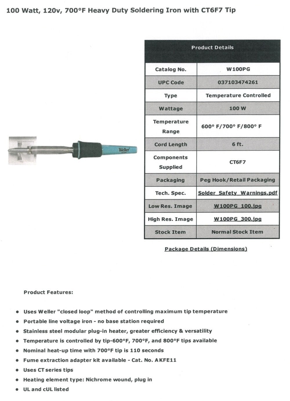 Farenheit Heavy Duty 100 Watt Soldering Iron with CT6F7 Tip - 700°F Efficiency