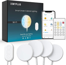 Load image into Gallery viewer, 4-Pack Under Cabinet Smart Puck Lights - Adjustable Colors &amp; Remote Control