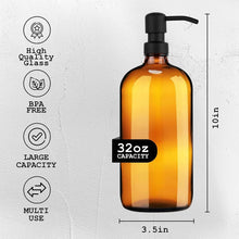 Load image into Gallery viewer, Versatile 32oz Amber Glass Shampoo and Soap Dispenser with Stainless Steel Pumps