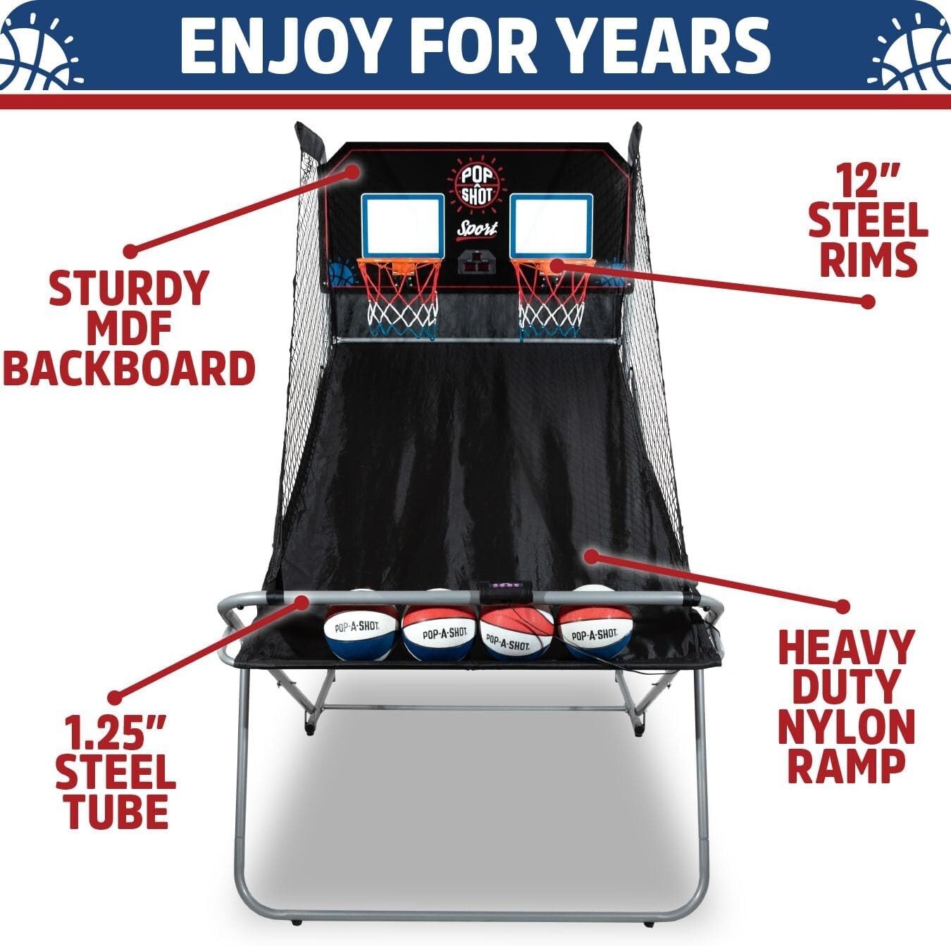 Foldable Arcade Basketball Game - Durable Steel Frame with 10 Game Options