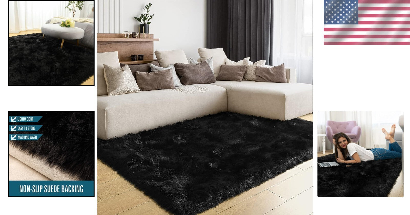 Cozy White Faux Fur Area Rug 3x5 Feet - Machine Washable and Soft for Home Decor
