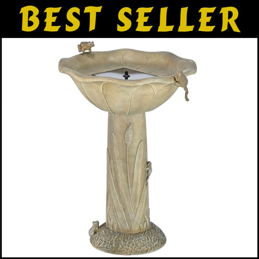 Acadia Solar Birdbath - Medium Olive Green Fountain with Two Spray Options