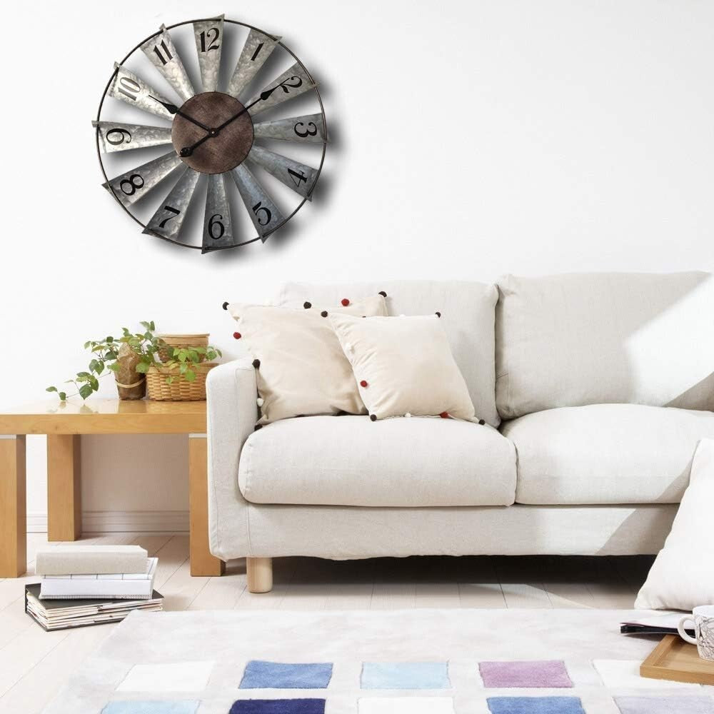 Charming 24-Inch Analog Wall Clock with Galvanized Metal Finish for Rustic Homes