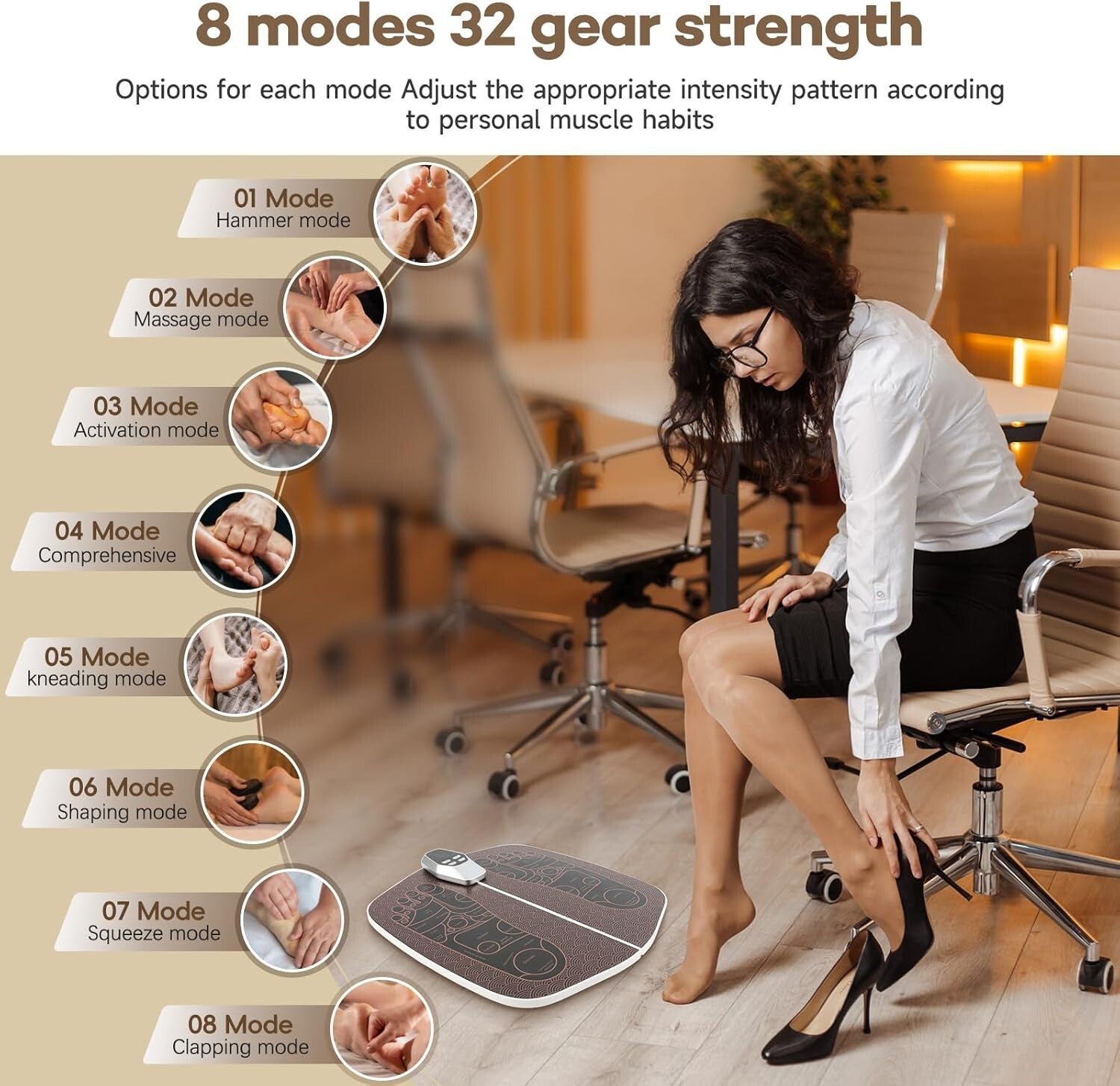 8-Modes Foot Massager Mat for Pain Relief & Muscle Relaxation, USB Rechargeable