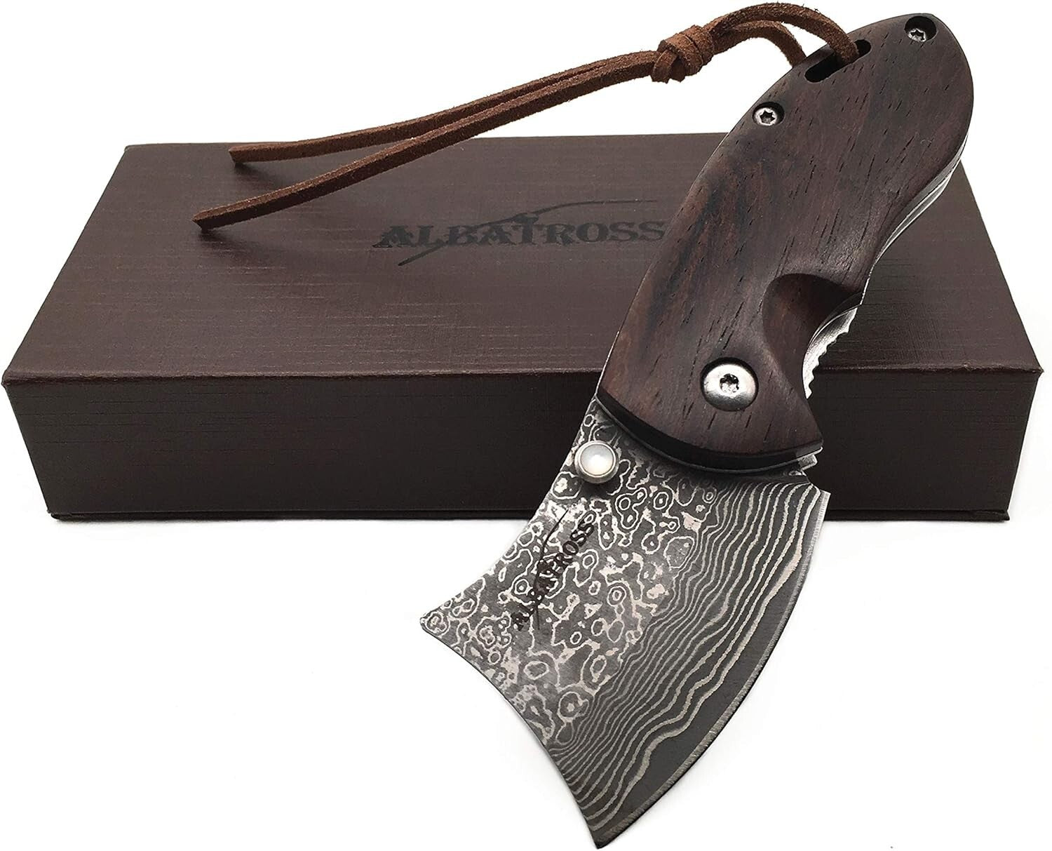 2" Damascus Folding Pocket Knife with Sandalwood Handle - Perfect for Camping