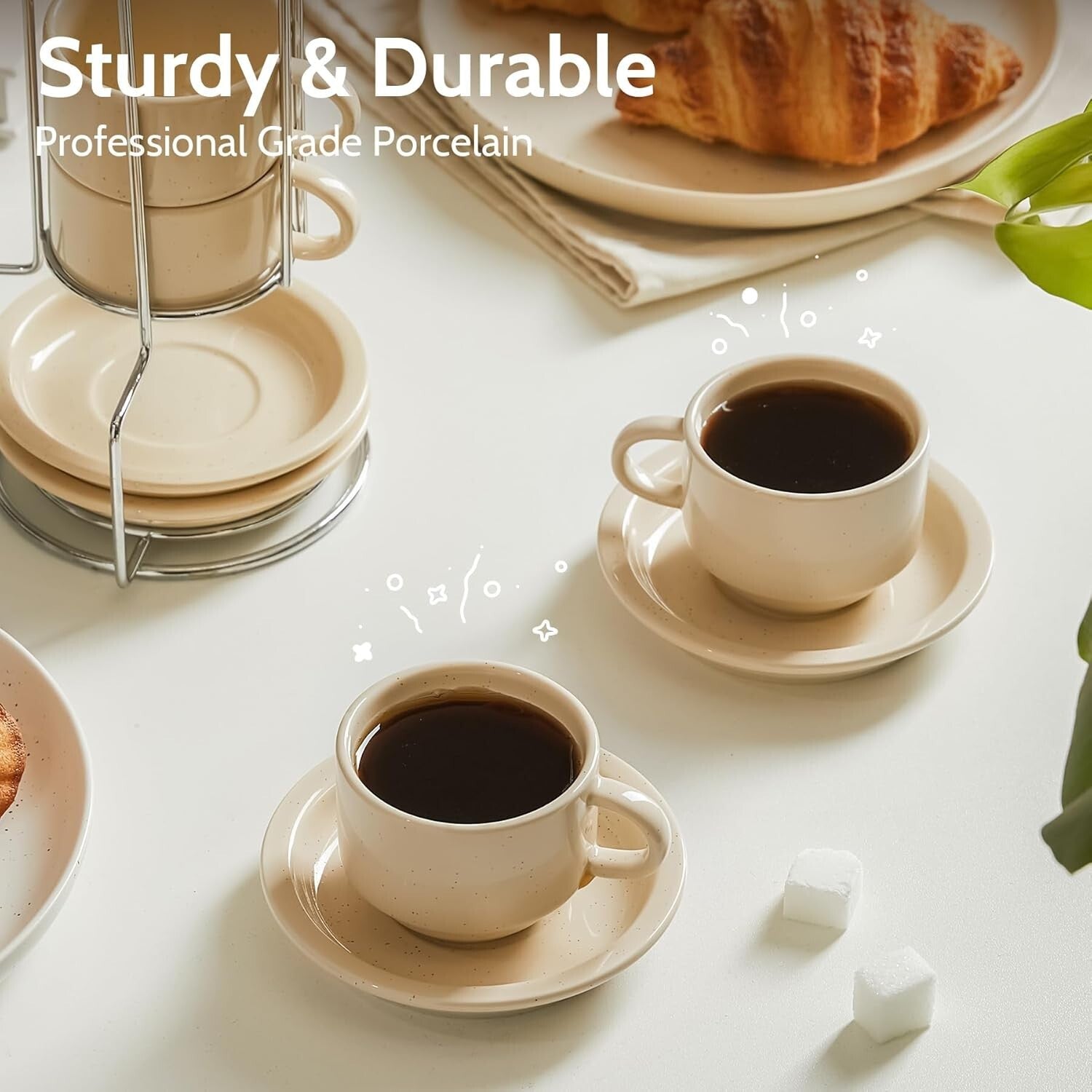 Durable Porcelain 8oz Cappuccino Cups & Saucers Bundle - Ideal for Coffee Lovers