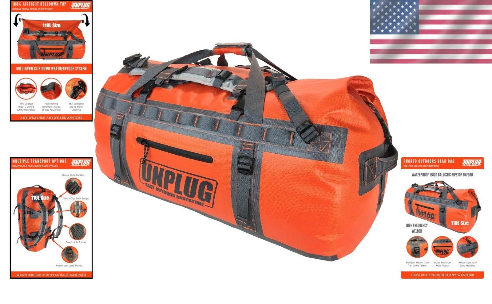 Heavy Duty Outdoor Duffle Bag - Waterproof for Motorcycling, Hunting, & More