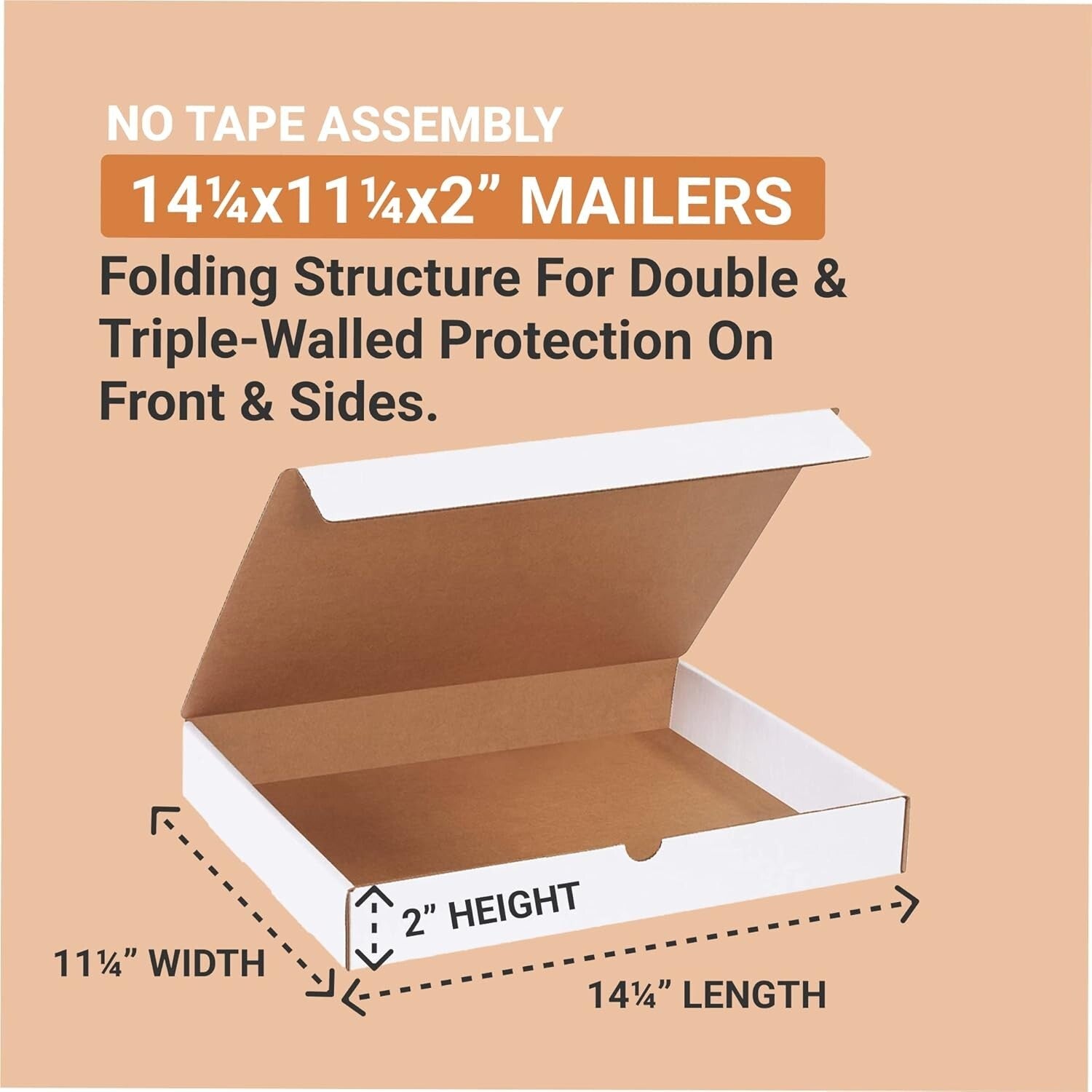 50-Pack Heavy Duty Shipping Boxes - 14.25"L x 11.25"W x 2"H, Crush-Proof