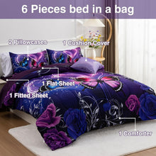 Load image into Gallery viewer, Galaxy 6pc Twin Comforter Set: Dreamy 3D Butterfly Print in Purple &amp; Blue