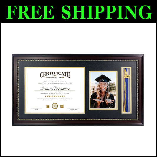 Vintage-Inspired Mahogany Graduation Frame with Real Glass & Tassel Shadow Box