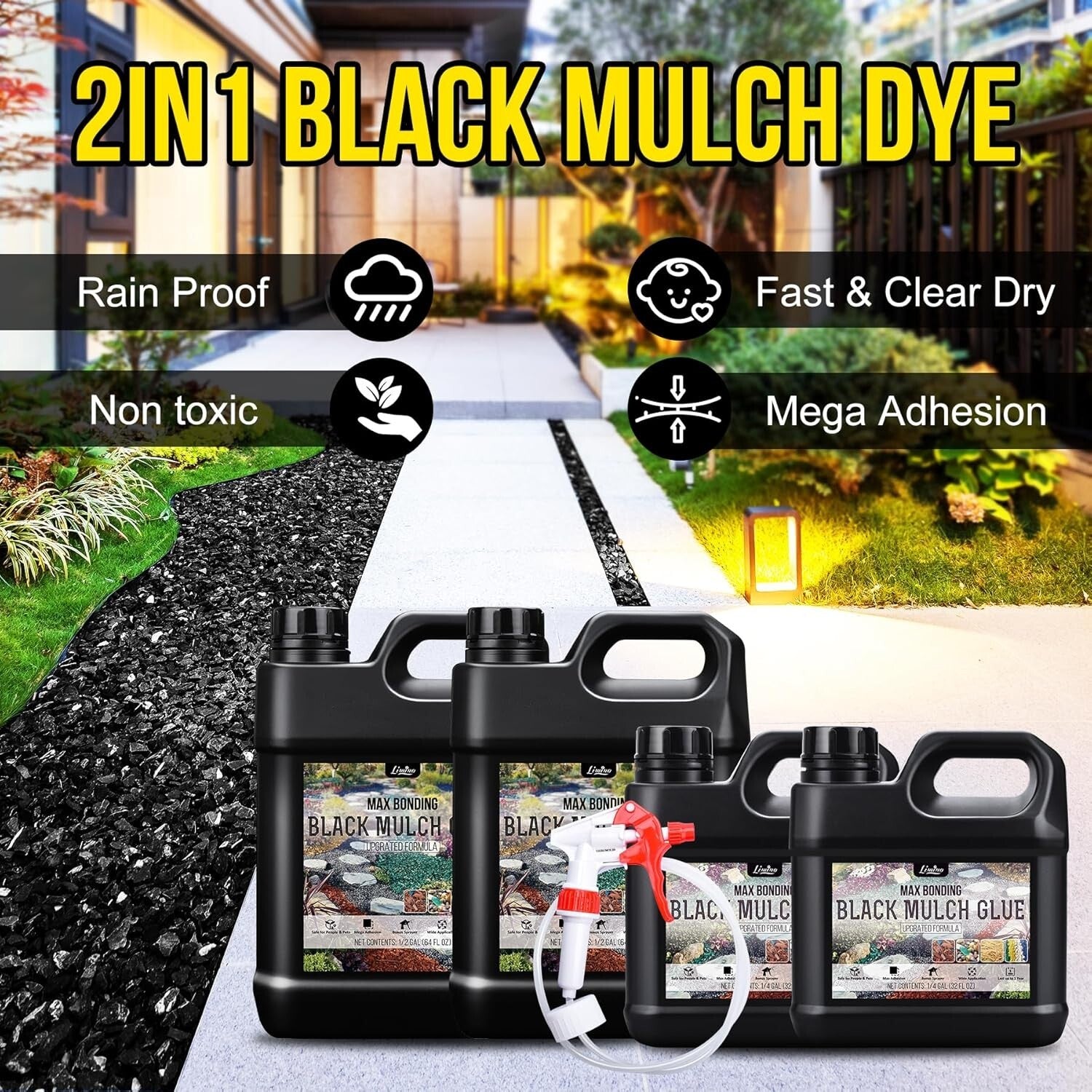 1 Gallon Black Mulch Stabilizer - Strong Adhesive for Landscaping & Garden Needs