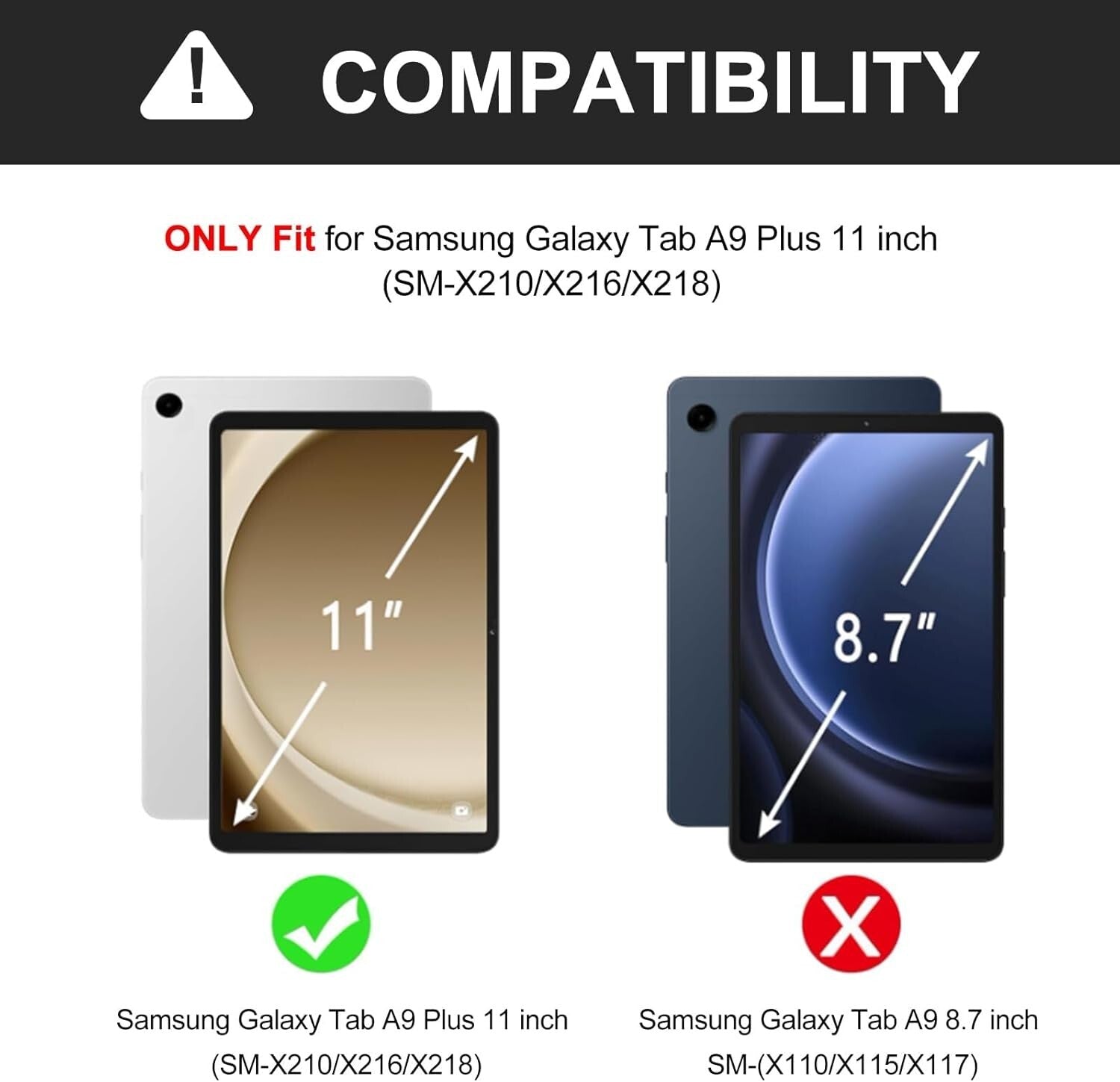 2023 Galaxy Tab A9 Plus 11” Keyboard Case with Adjustable Angles & Battery Saver