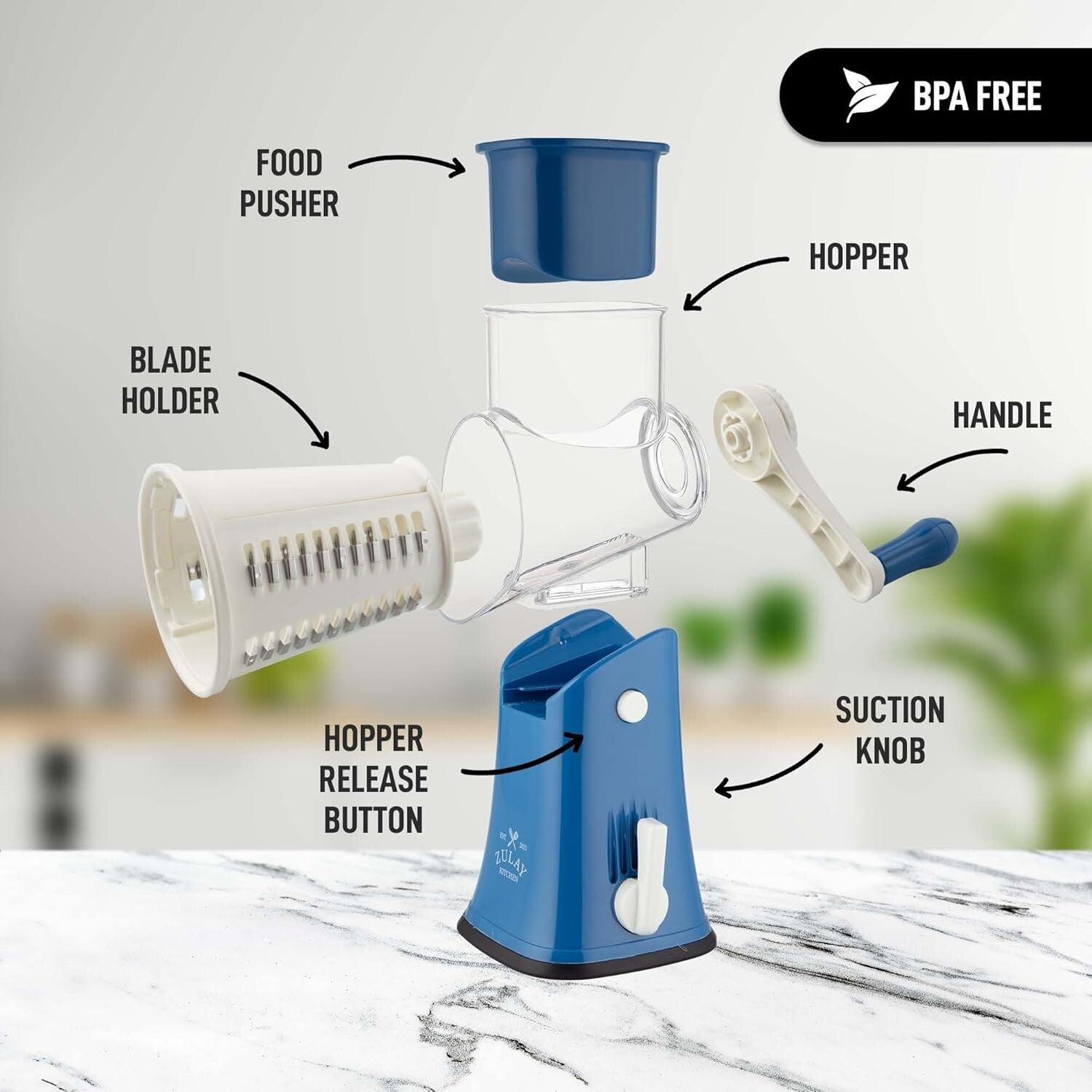 Heavenly Blue Rotary Vegetable Chopper - 5 Interchangeable Blades, Easy to Use