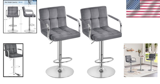 Set of 2 Elegant Velvet Swivel Bar Stools with Adjustable Height - Modern Design