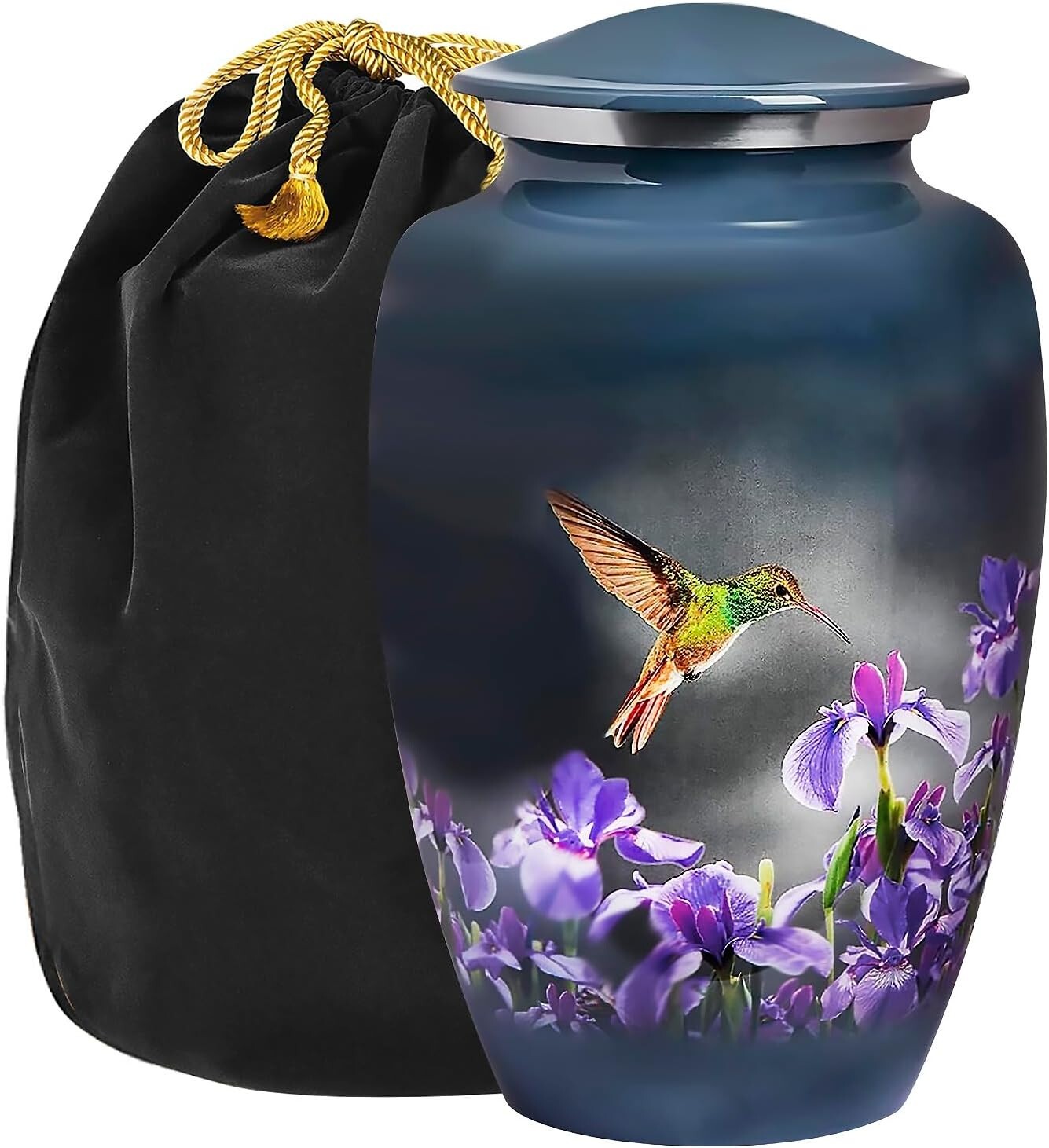 Large Decorative Burial Urn for Human Ashes - 200LB Capacity, Gray Hummingbird