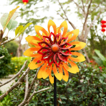 Load image into Gallery viewer, 62" Sunflower Wind Sculpture - 360° Kinetic Metal Pinwheel for Garden Decor