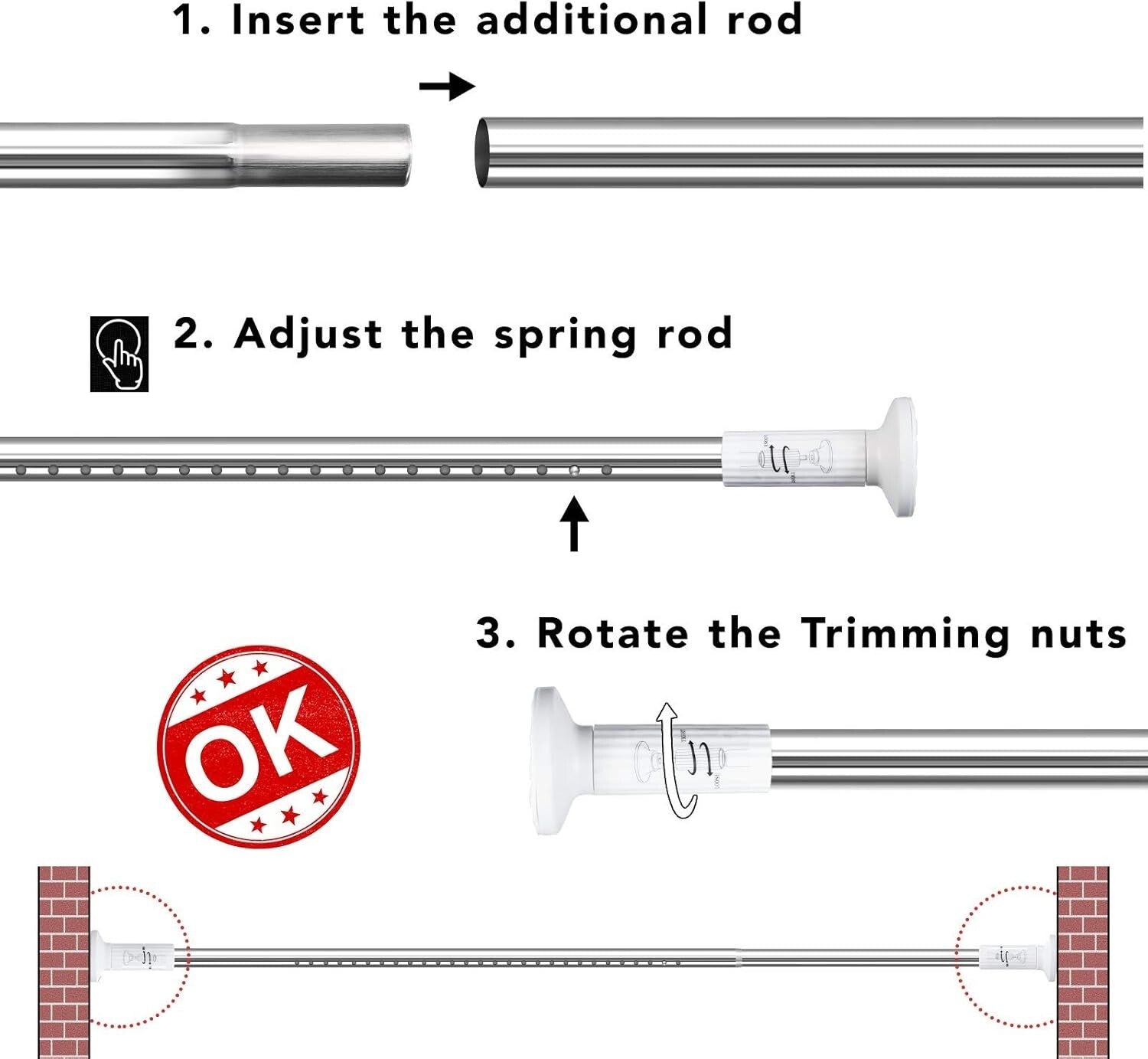 Durable Stainless Steel Tension Curtain Rod - 51-126 inch, No Drill Installation