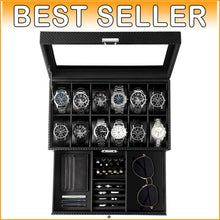 Load image into Gallery viewer, Luxury Faux Leather Watch Box – 12 Slots, Velvet Interior, Ideal Gift for Men