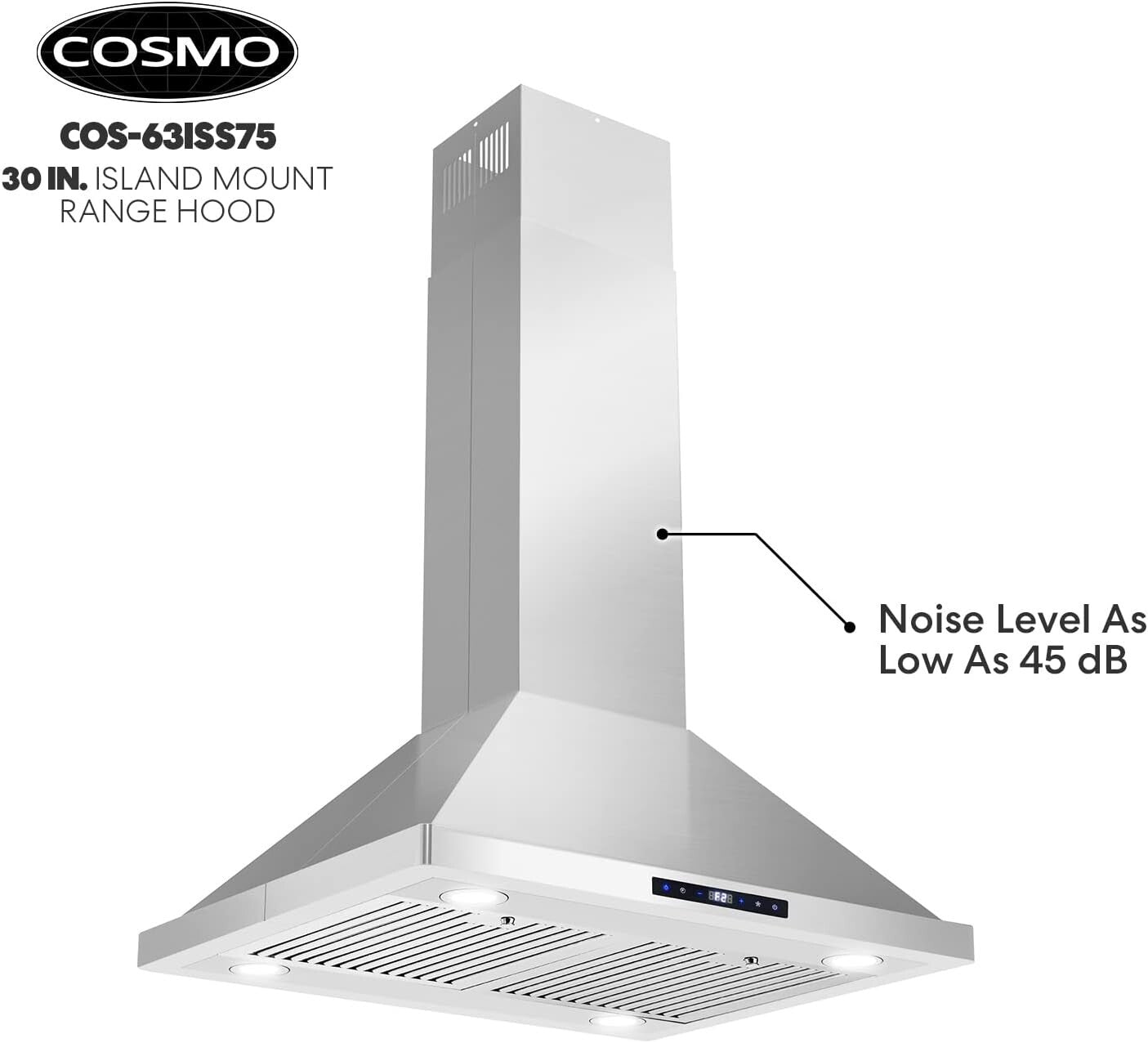 380 CFM Island Mount Range Hood with Touch Controls & Dishwasher-Safe Filters