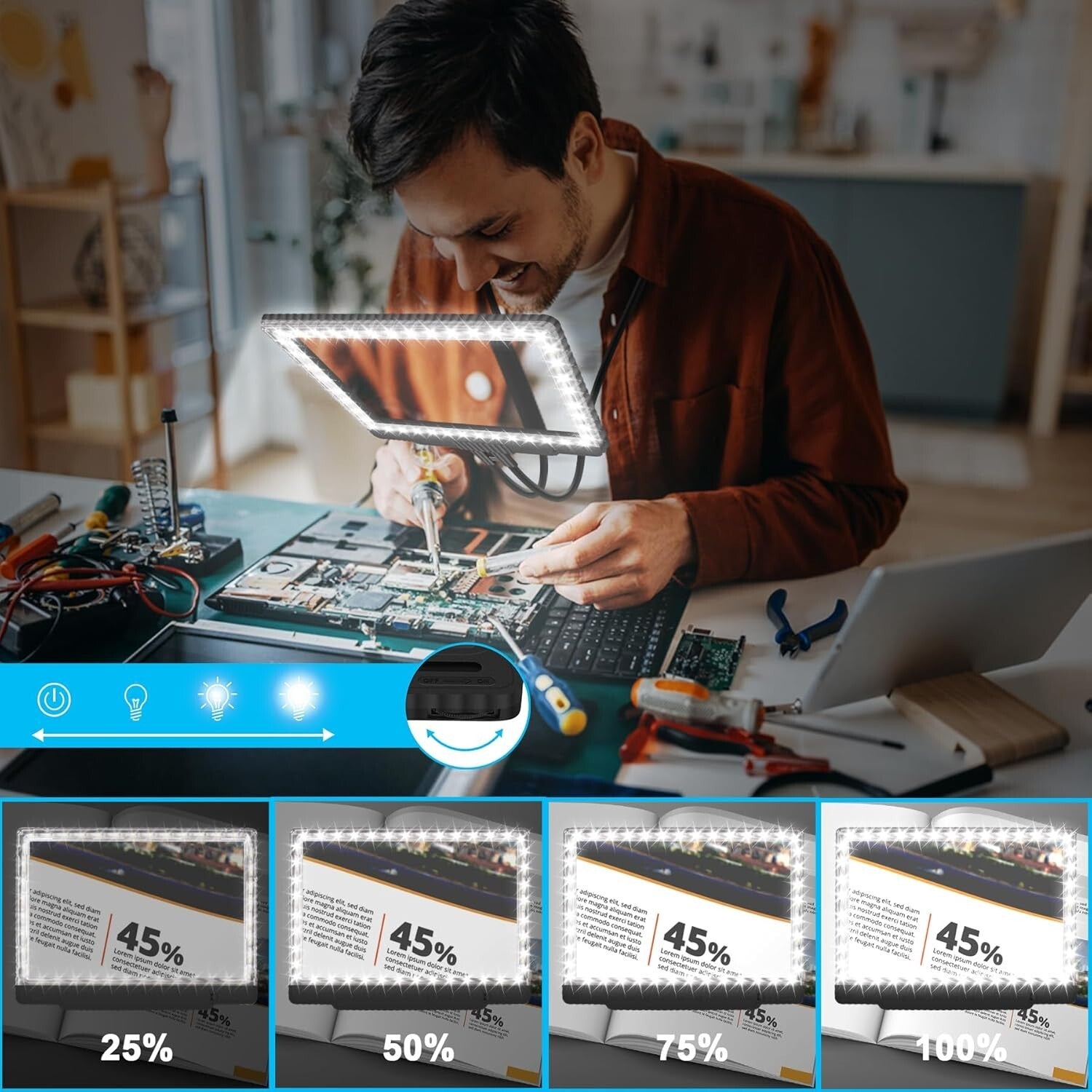 5X Hands-Free LED Magnifying Glass with Flexible Neck - Perfect for Reading