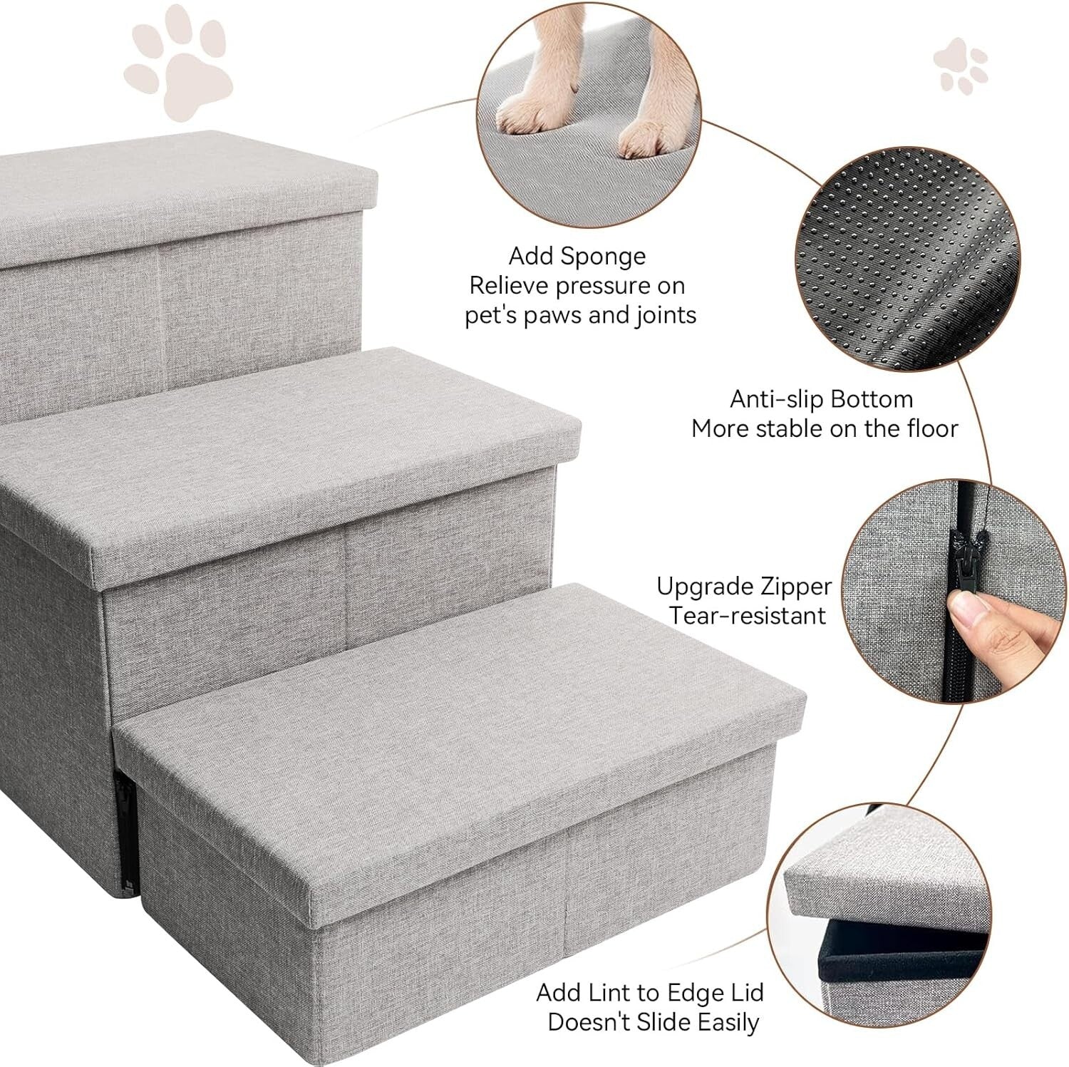 Wide Smok Gray Pet Steps - 3 Steps for High Beds & Cars, Up to 200 lbs Capacity