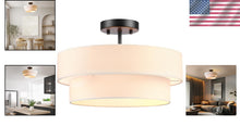 Load image into Gallery viewer, Modern Matte Black Flush Mount Light with White Linen Shade - Easy Installation