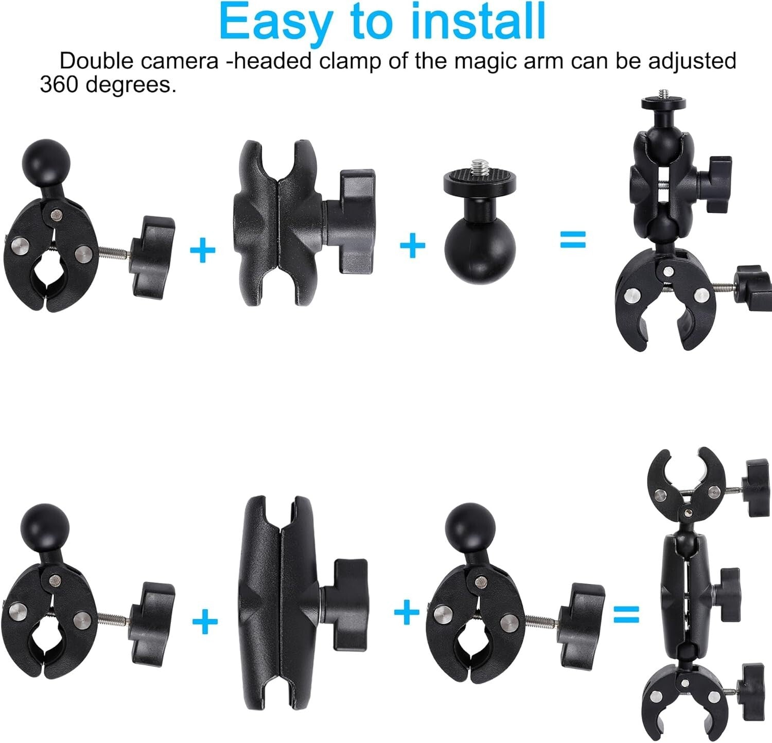 Adjustable Insta360 Motorcycle Mount Kit with 155cm Selfie Stick & Accessories