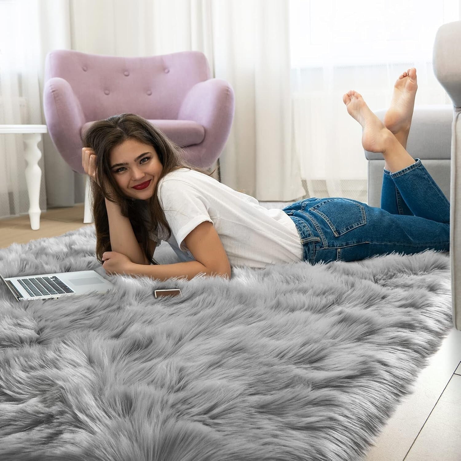 Elegant 4x6 Feet Furry Sheepskin Rug - Perfect for Living Rooms & Bedrooms