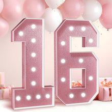 Load image into Gallery viewer, Personalized Rose Gold Marquee Number 16: Tabletop Decoration for Birthdays