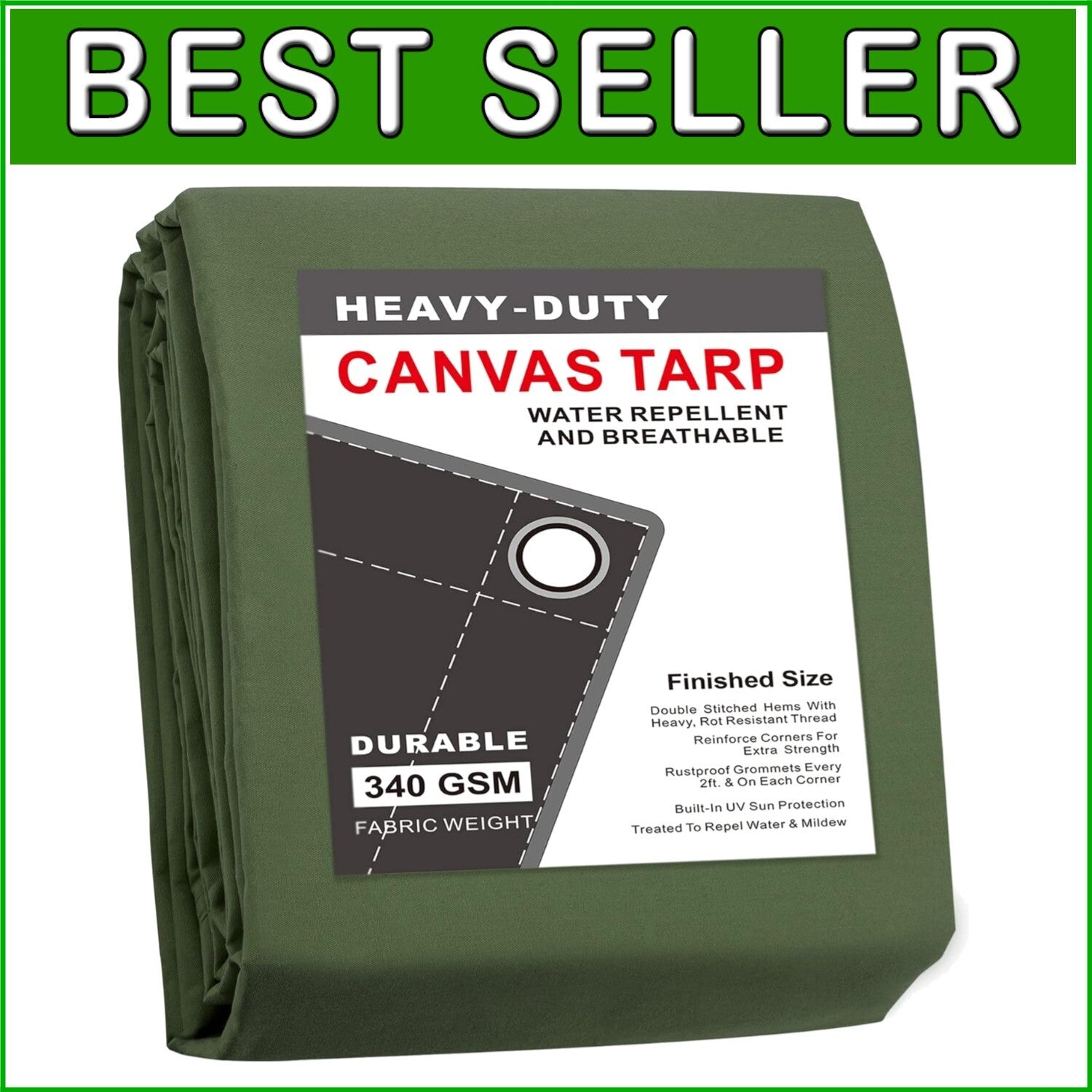 Multipurpose 8'x10' Olive Green Canvas Tarp - Ideal for Camping & Hunting