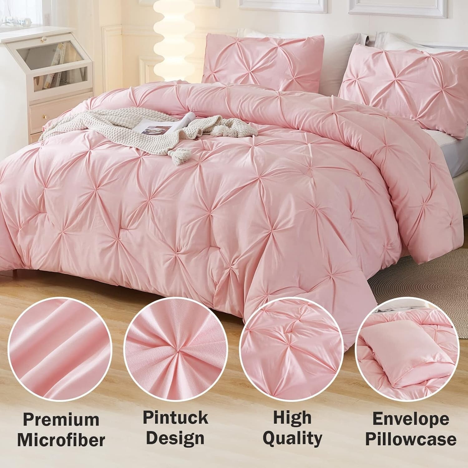 3-Piece Lightweight Pink Comforter Set - Elegant All-Season Bedding for Girls