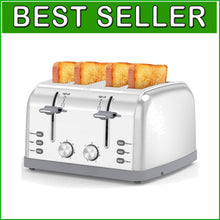Load image into Gallery viewer, Versatile 4 Slice Retro Toaster with Cancel &amp; Defrost Functions for All Breads