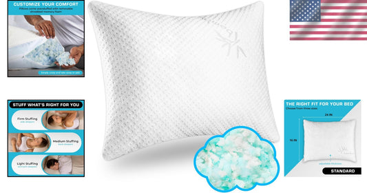 Breathable Memory Foam Bed Pillow with Cooling Zipper Cover for All Sleep Styles