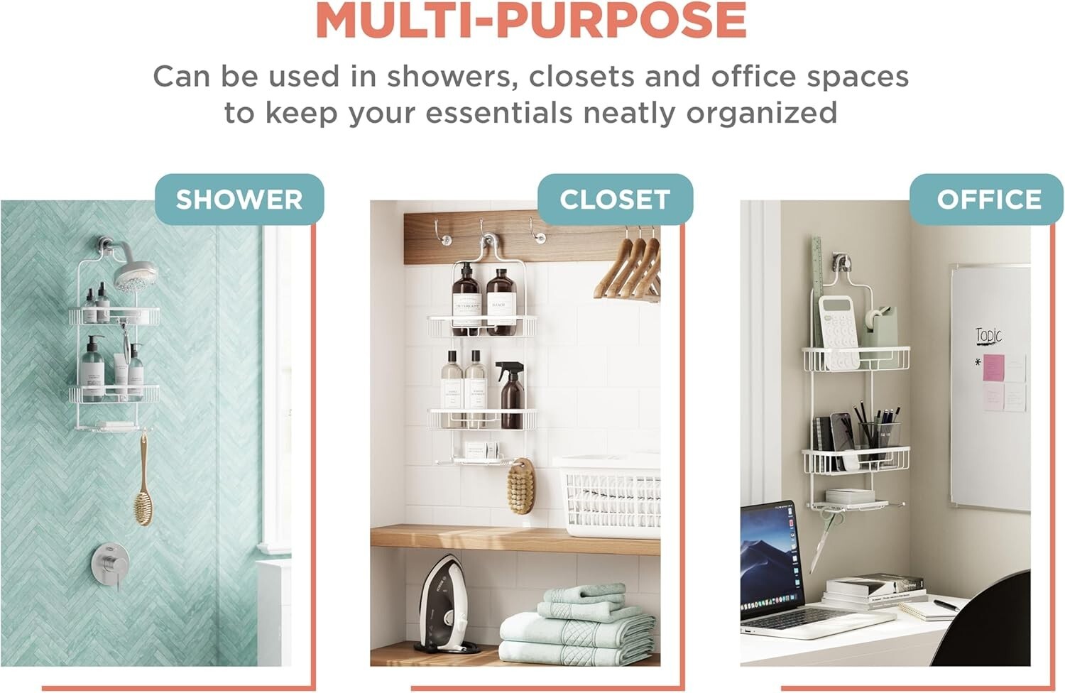 Rustproof Aluminum Shower Caddy - 2-Shelf Overhead Organizer in Satin Chrome